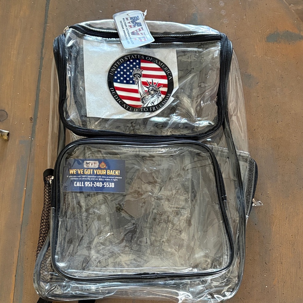 NWT MVP military veteran products clear multi zipper backpack concert